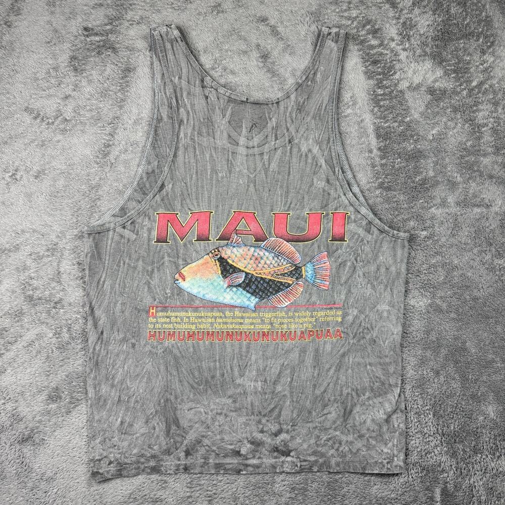 Vintage 90s Hawaii Maui Triggerfish Shirt Tank Mens L Humuhumu Surfer Beach Tee